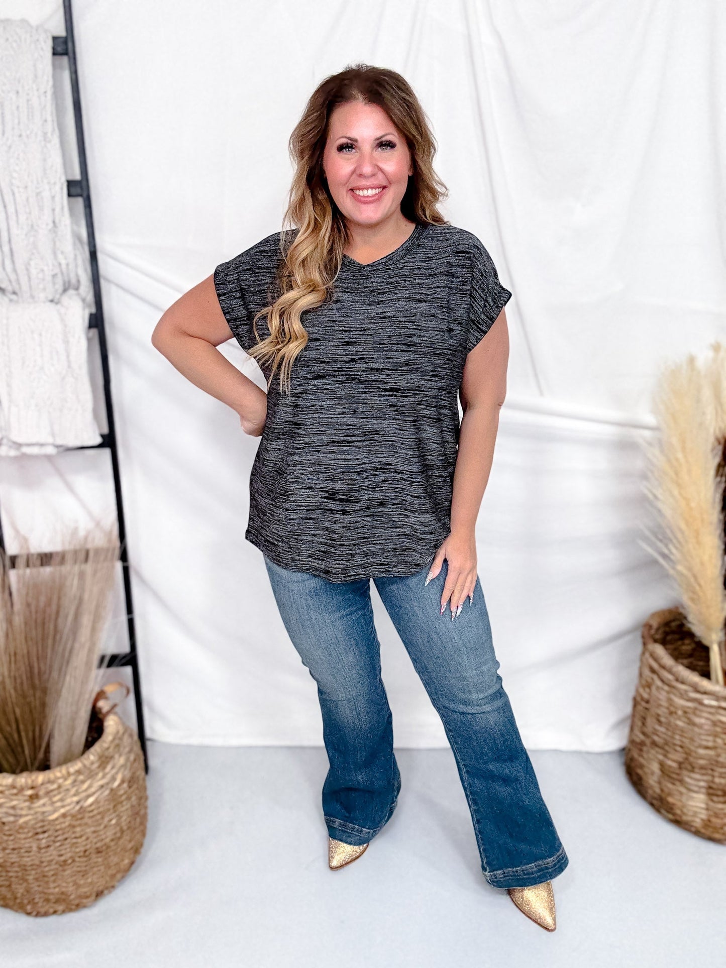 Black & Silver Shimmery Top With Cap Sleeves - Whiskey Skies - SEW IN LOVE