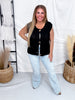Black Sleeveless Crochet Sweater Vest With Metallic Buttons - Whiskey Skies - SHE + SKY