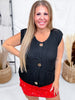 Black Sleeveless Crochet Sweater Vest With Metallic Buttons - Whiskey Skies - SHE + SKY