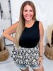 Black Sleeveless Peplum Top With Floral Jaquard Bubble Hem - Whiskey Skies - BIBI
