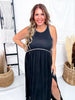 Black Sleeveless Racerback Maxi Dress With Embroidered Hems - Whiskey Skies - POL CLOTHING INC.
