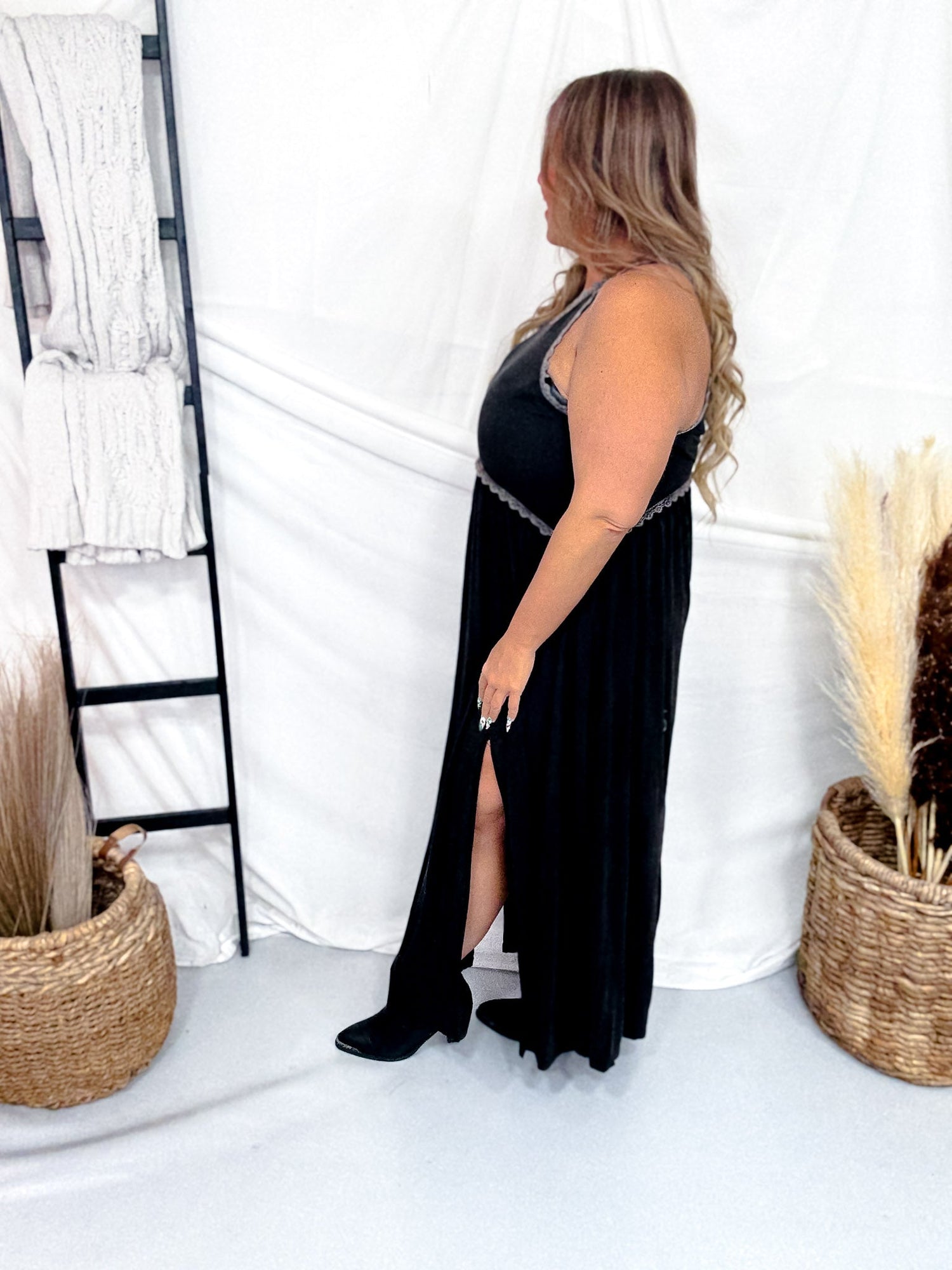 Black Sleeveless Racerback Maxi Dress With Embroidered Hems SMALL