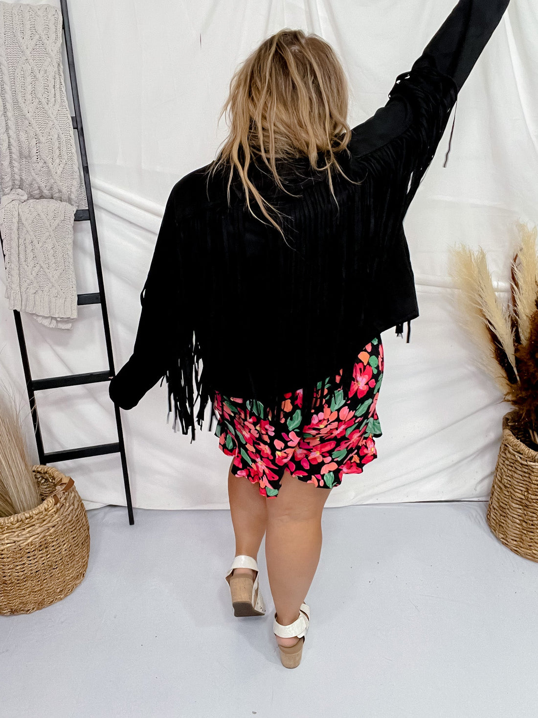 Black Suede Jacket W/ Fringe Detail - Whiskey Skies - ANDREE BY UNIT