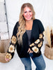 Black Sweater Cardigan With Brown Crochet Puff Sleeves - Whiskey Skies - ADORA