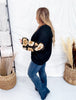 Black Sweater Cardigan With Brown Crochet Puff Sleeves - Whiskey Skies - ADORA
