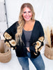 Black Sweater Cardigan With Brown Crochet Puff Sleeves - Whiskey Skies - ADORA