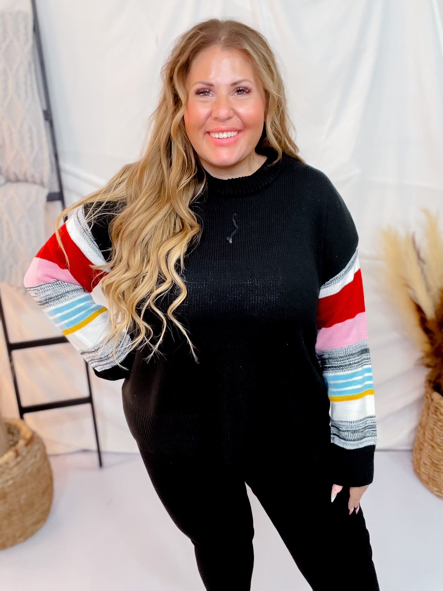 Black Sweater with Fun Colored Sleeves - Whiskey Skies - ANDREE BY UNIT