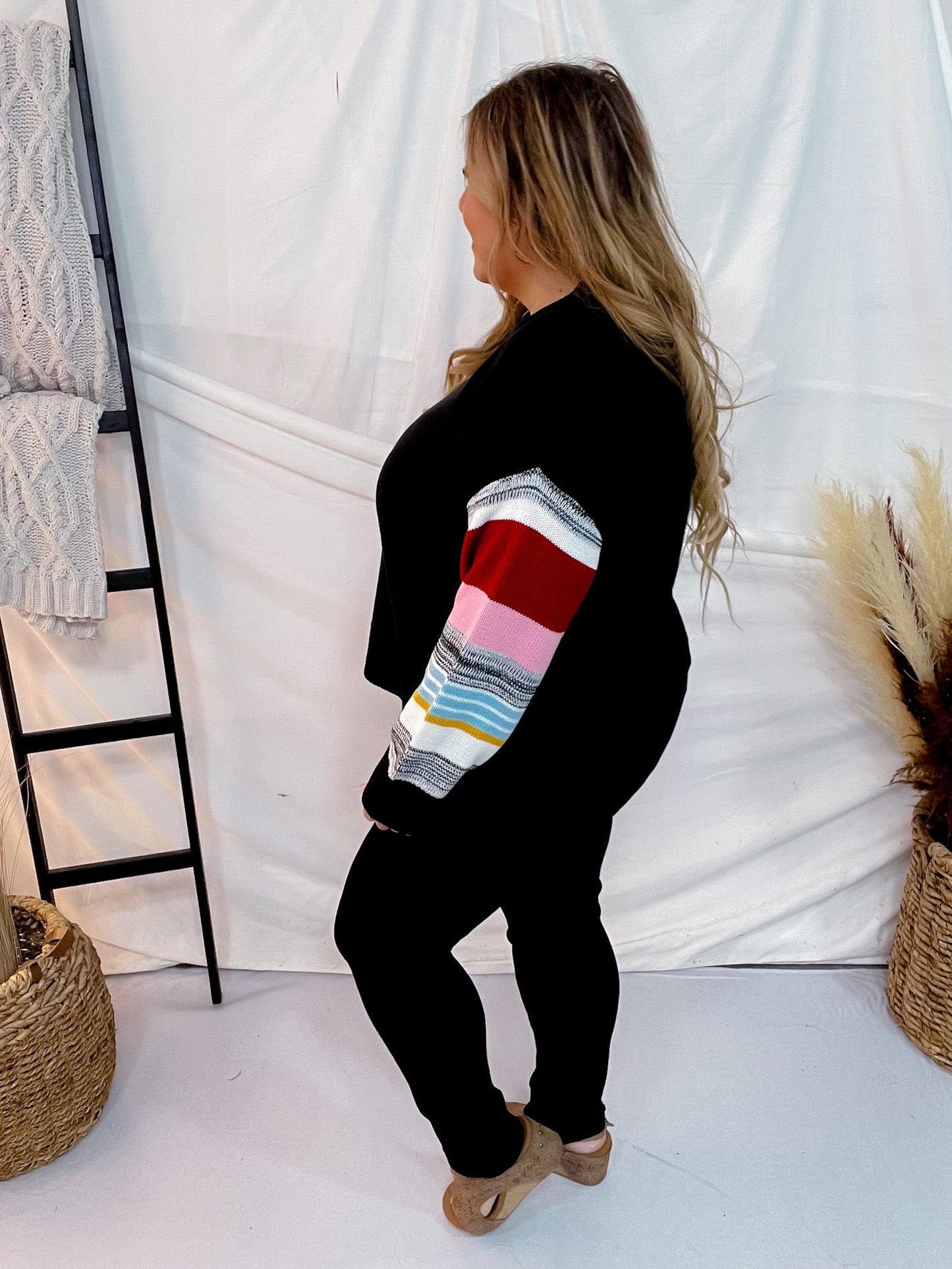Black Sweater with Fun Colored Sleeves - Whiskey Skies - ANDREE BY UNIT
