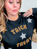 Black Sweatshirt With Gingham Patterned "Trick Or Treat" - Whiskey Skies - ODDI