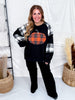 Black Sweatshirt With Plaid Pumpkin & Sleeves - Whiskey Skies - ODDI