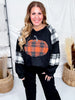 Black Sweatshirt With Plaid Pumpkin & Sleeves - Whiskey Skies - ODDI