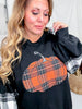 Black Sweatshirt With Plaid Pumpkin & Sleeves - Whiskey Skies - ODDI