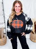 Black Sweatshirt With Plaid Pumpkin & Sleeves - Whiskey Skies - ODDI
