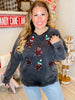 Black Sweatshirt with Sequin Gingerbread Cookies - Whiskey Skies - WHITE BIRCH