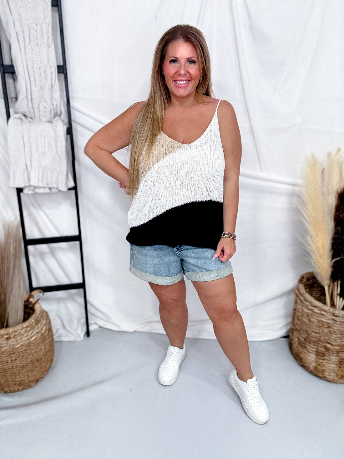 Black & Tan Colorblock Knit Spaghetti Strap Top - Whiskey Skies - COZY CO