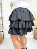 Black Tiered Shirring W/ Lace Trim Mini Skirt - Whiskey Skies - SWEET GENERIS