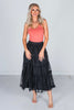 Black Tulle Mesh Ruffle Midi Skirt - Whiskey Skies - POLAGRAM + BAEVELY