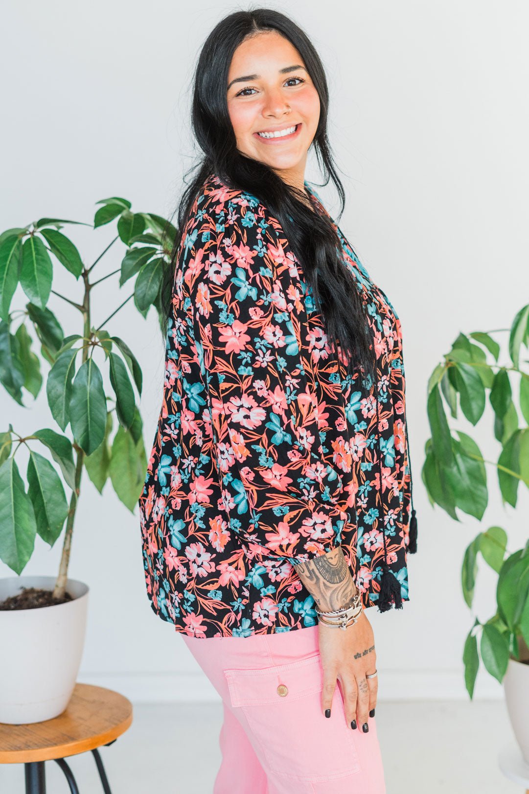 Black & Turquoise Floral Print Top - Whiskey Skies - ANDREE BY UNIT