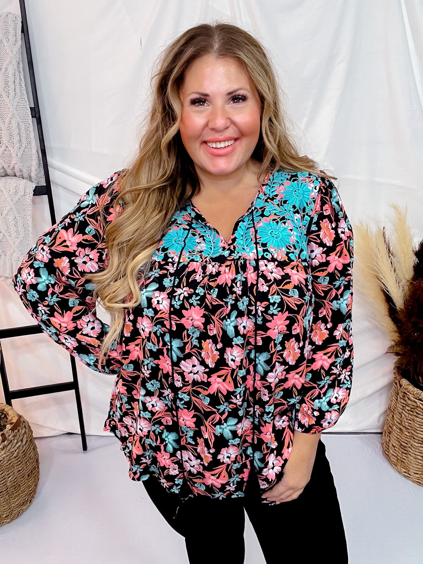 Black & Turquoise Floral Print Top - Whiskey Skies - ANDREE BY UNIT