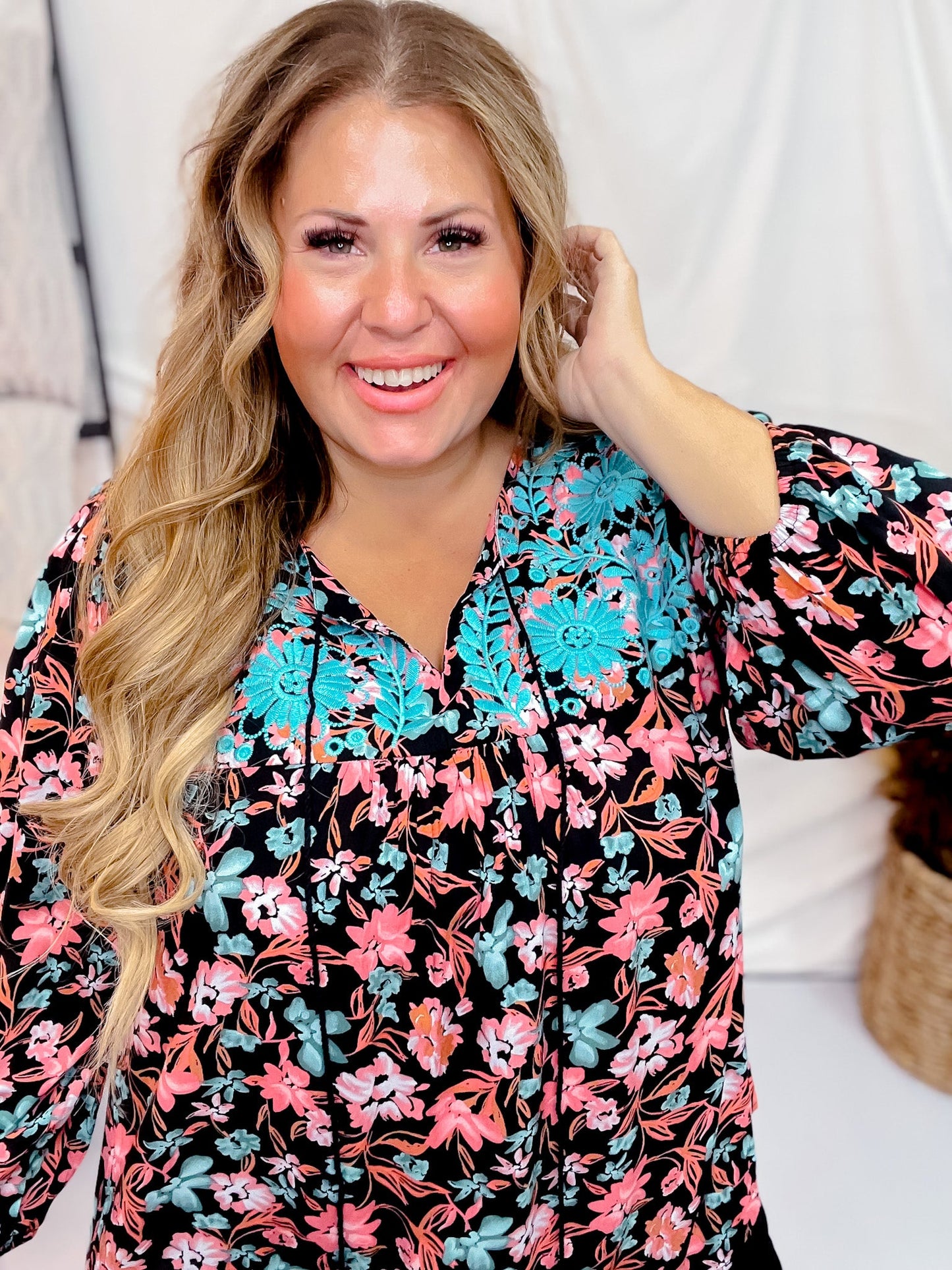 Black & Turquoise Floral Print Top - Whiskey Skies - ANDREE BY UNIT