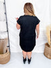 Black Twill Suede Shirt Dress With Tan Collar - Whiskey Skies - SHE + SKY