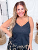 Black V - Neck Tank Top with Rhinestones - Whiskey Skies - WHITE BIRCH