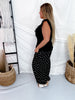 Black V - Neck Tank Top With Ruffled Eyelet Trim - Whiskey Skies - ODDI