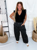 Black V - Neck Tank Top With Ruffled Eyelet Trim - Whiskey Skies - ODDI