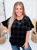 Black Velvet Top With Glittery Plaid Pattern & Ruffle Sleeves - Whiskey Skies - SEW IN LOVE