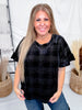 Black Velvet Top With Glittery Plaid Pattern & Ruffle Sleeves - Whiskey Skies - SEW IN LOVE