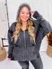 Black Waffle Knit Hooded Jacket - Whiskey Skies - DAVI & DANI