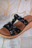 Black Wedge Sandals with Floral Straps - Whiskey Skies - CORKYS FOOTWEAR