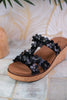 Black Wedge Sandals with Floral Straps - Whiskey Skies - CORKYS FOOTWEAR