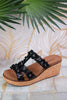 Black Wedge Sandals with Floral Straps - Whiskey Skies - CORKYS FOOTWEAR