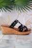 Black Wedge Sandals with Floral Straps - Whiskey Skies - CORKYS FOOTWEAR