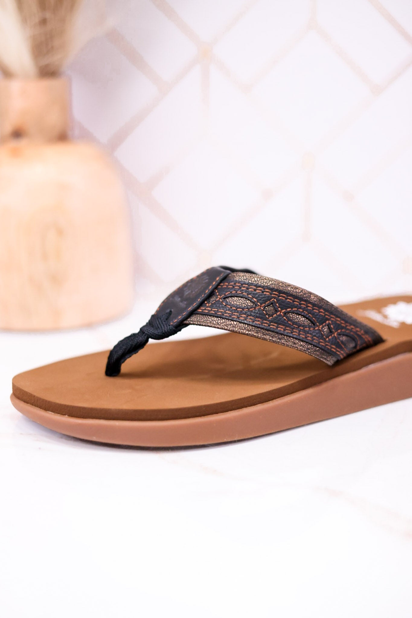 Black Western Inspired "Galya" Sandals W/ Stitching Details - Whiskey Skies - YELLOWBOX