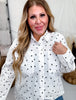 Black & White Button Front Top With Hearts & Polka Dots - Whiskey Skies - WHITE BIRCH