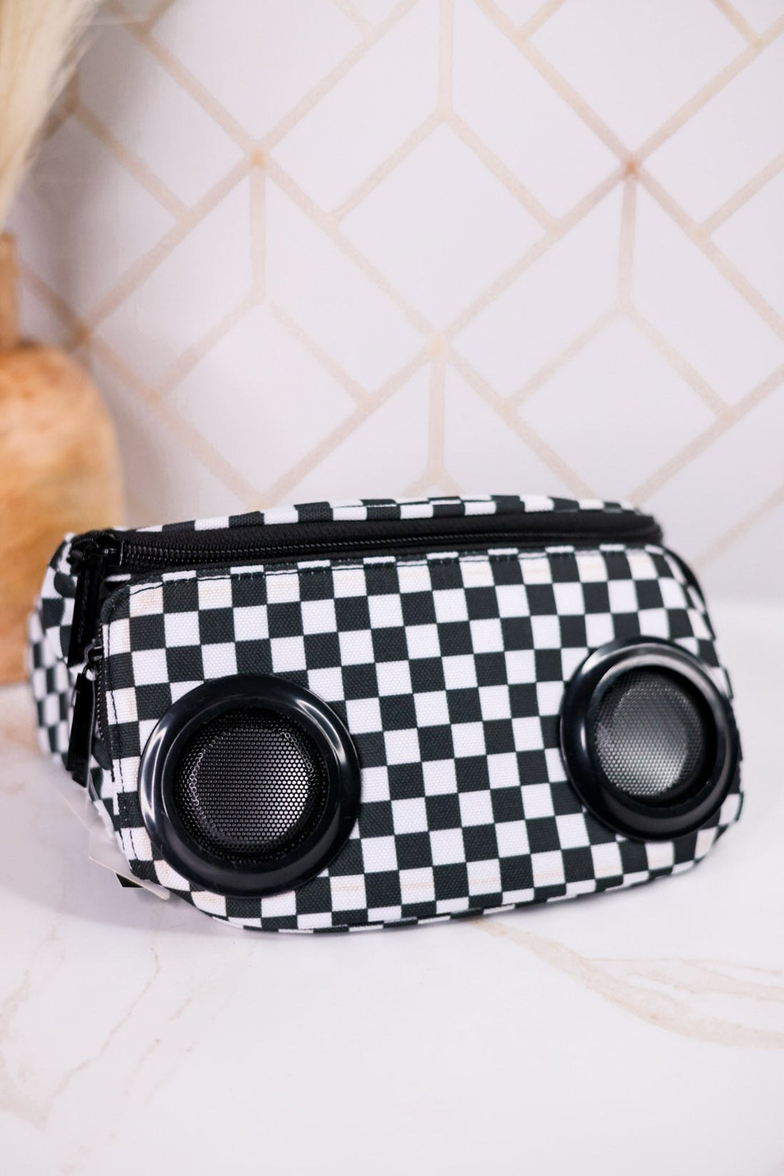 Black & White Check Bluetooth Bum Bag Speaker - Whiskey Skies - HIGH FYDELITY INC