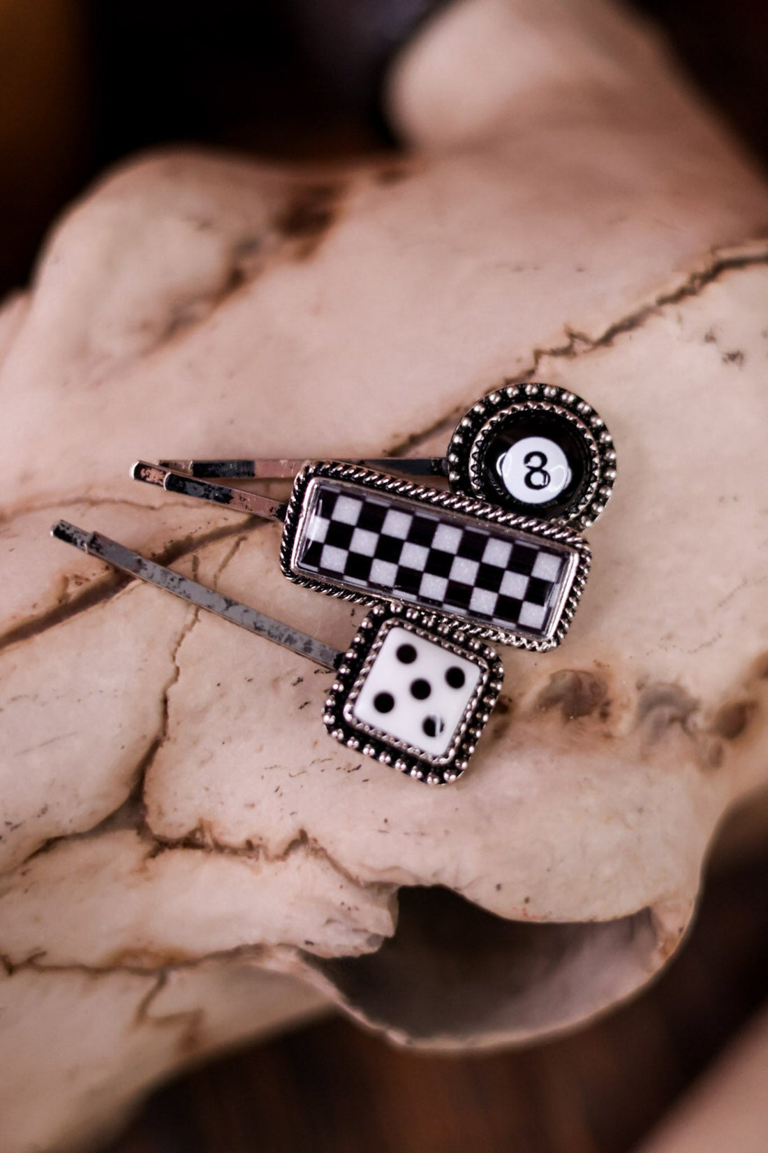 Black & White Check, Eight - ball, & Dice Bobbie Set Of Three - Whiskey Skies - SNOWING WEST