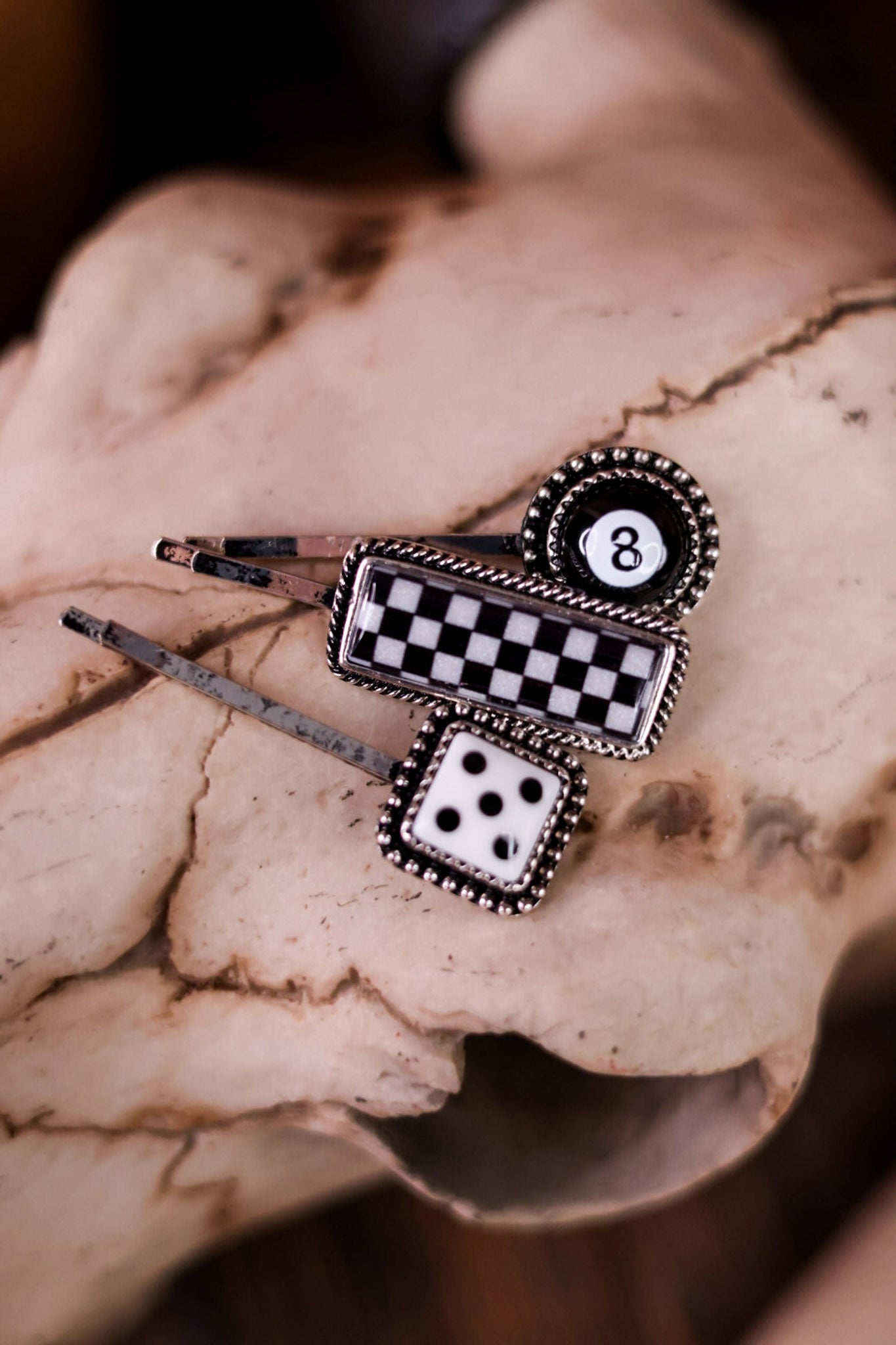Black & White Check, Eight - ball, & Dice Bobbie Set Of Three - Whiskey Skies - SNOWING WEST