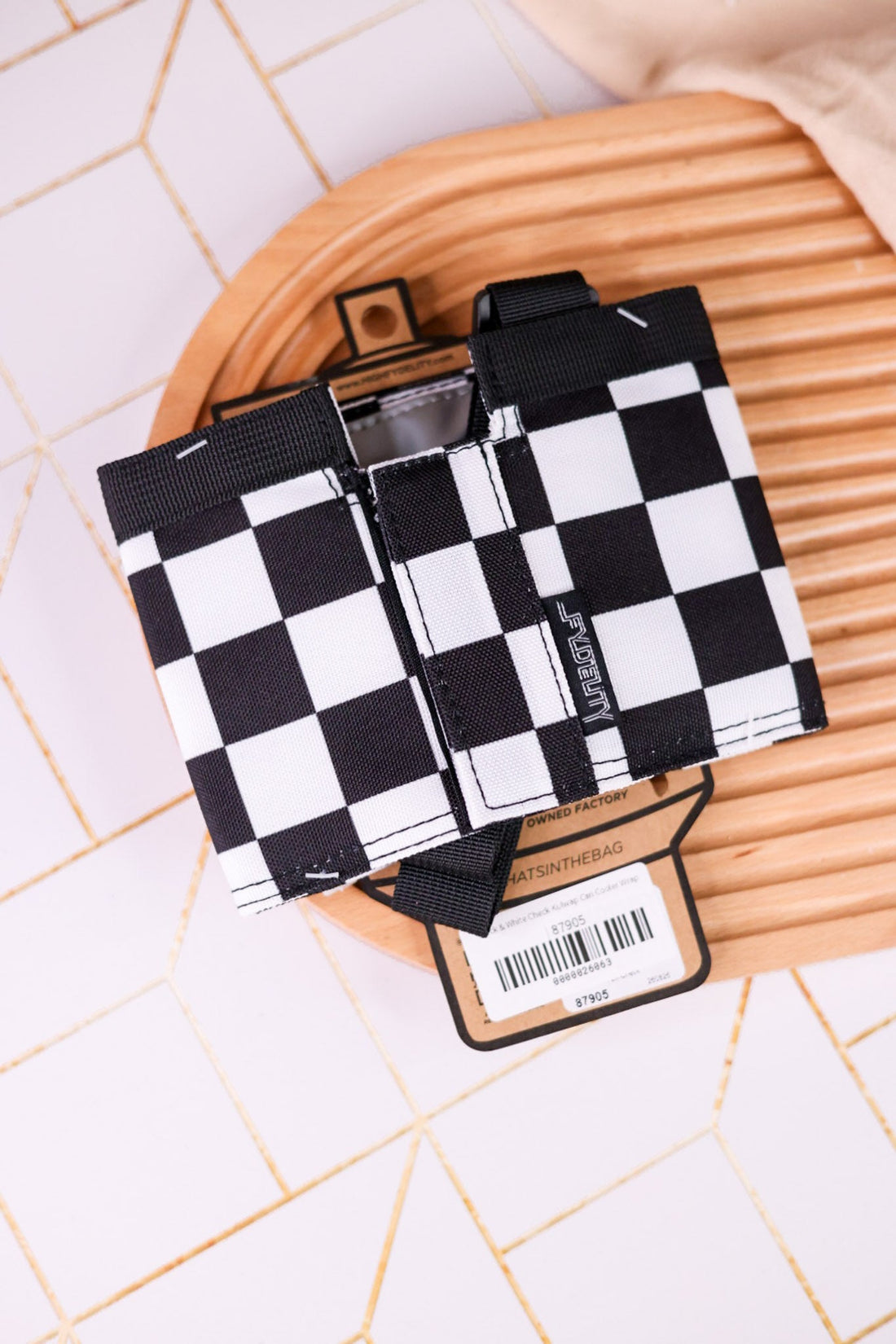 Black & White Check Kulwap Tumbler Cooler Wrap - Whiskey Skies - HIGH FYDELITY INC