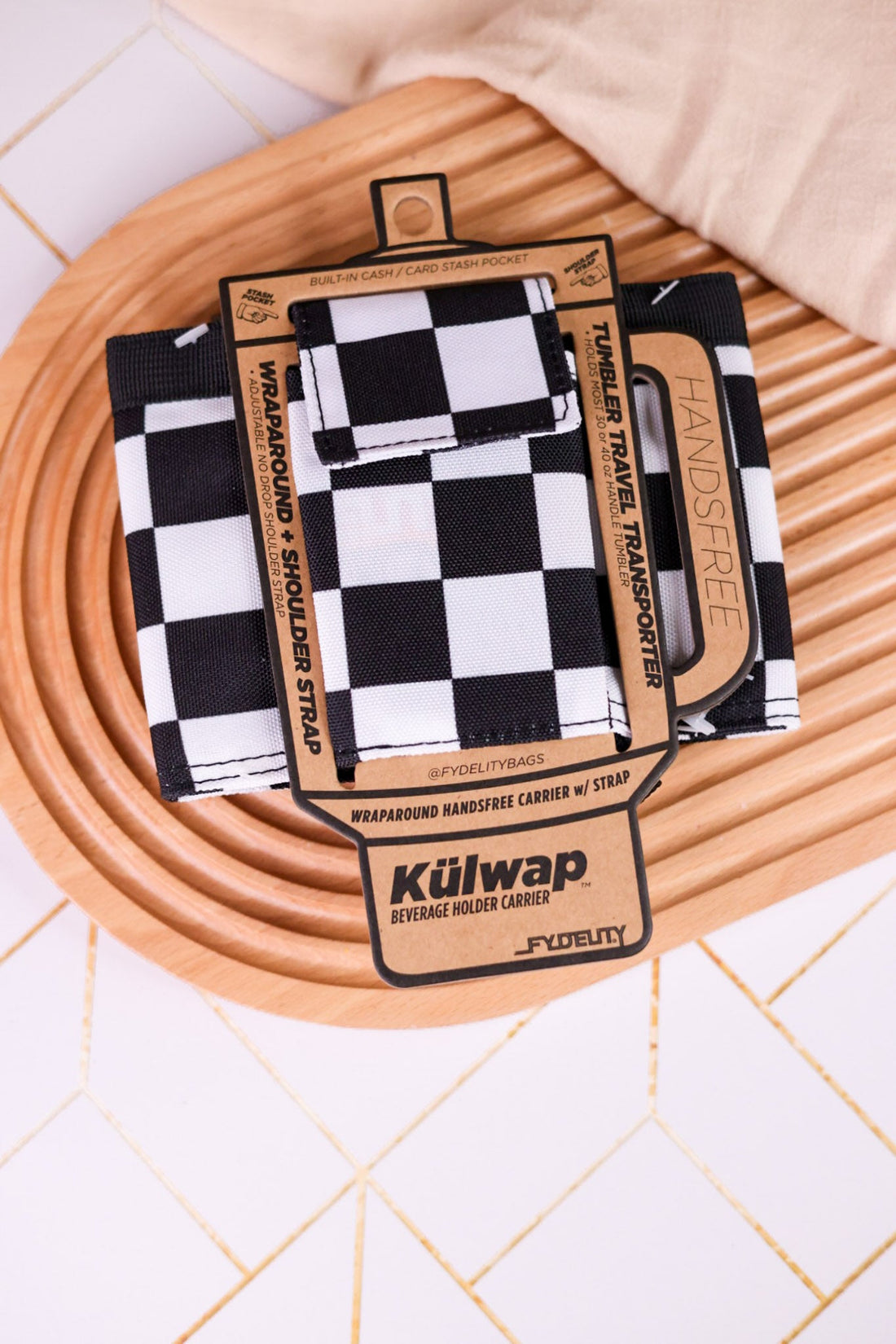 Black & White Check Kulwap Tumbler Cooler Wrap - Whiskey Skies - HIGH FYDELITY INC