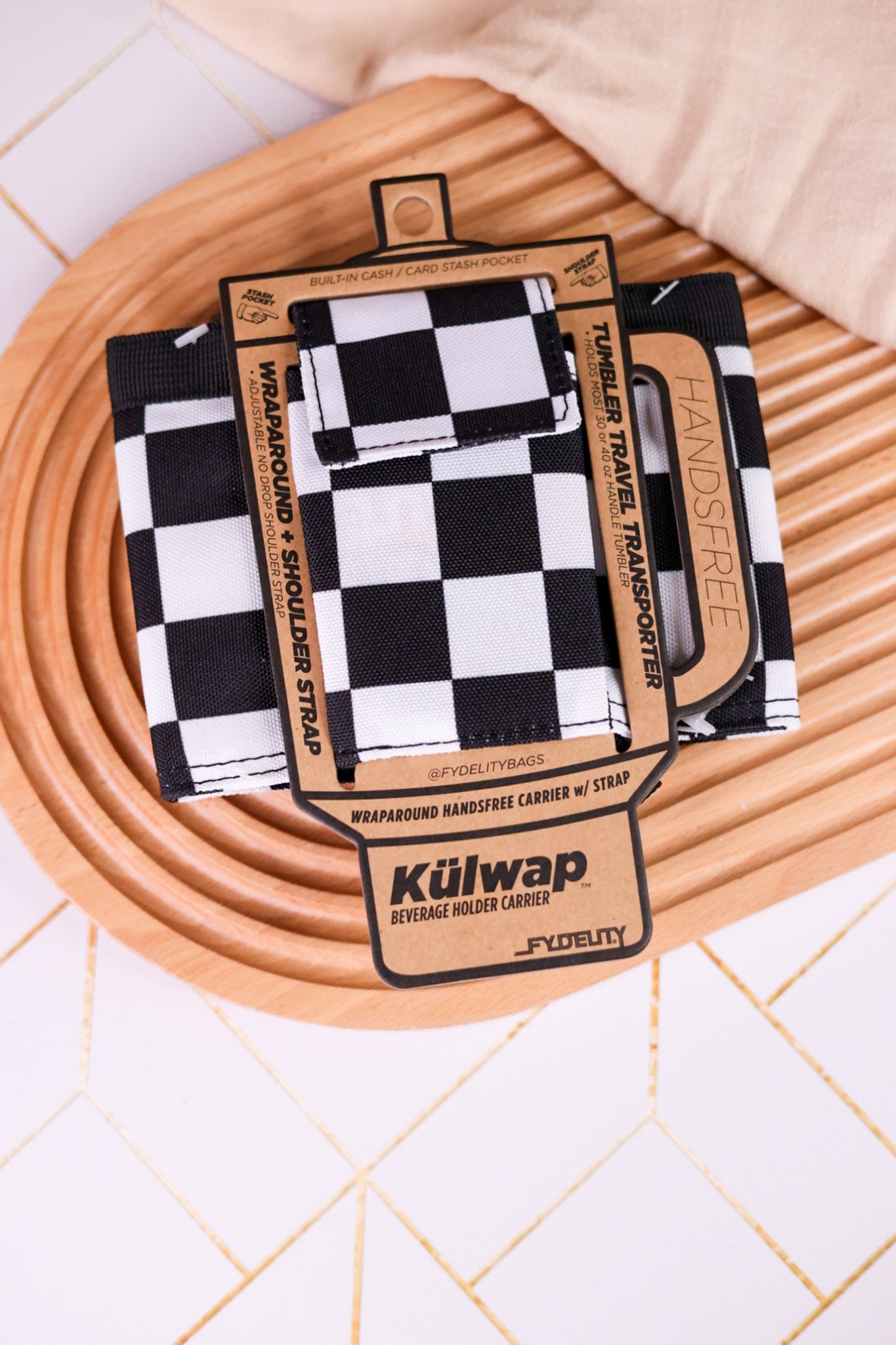 Black & White Check Kulwap Tumbler Cooler Wrap - Whiskey Skies - HIGH FYDELITY INC