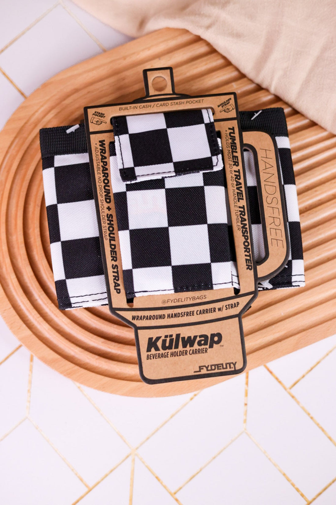 Black & White Check Kulwap Tumbler Cooler Wrap - Whiskey Skies - HIGH FYDELITY INC