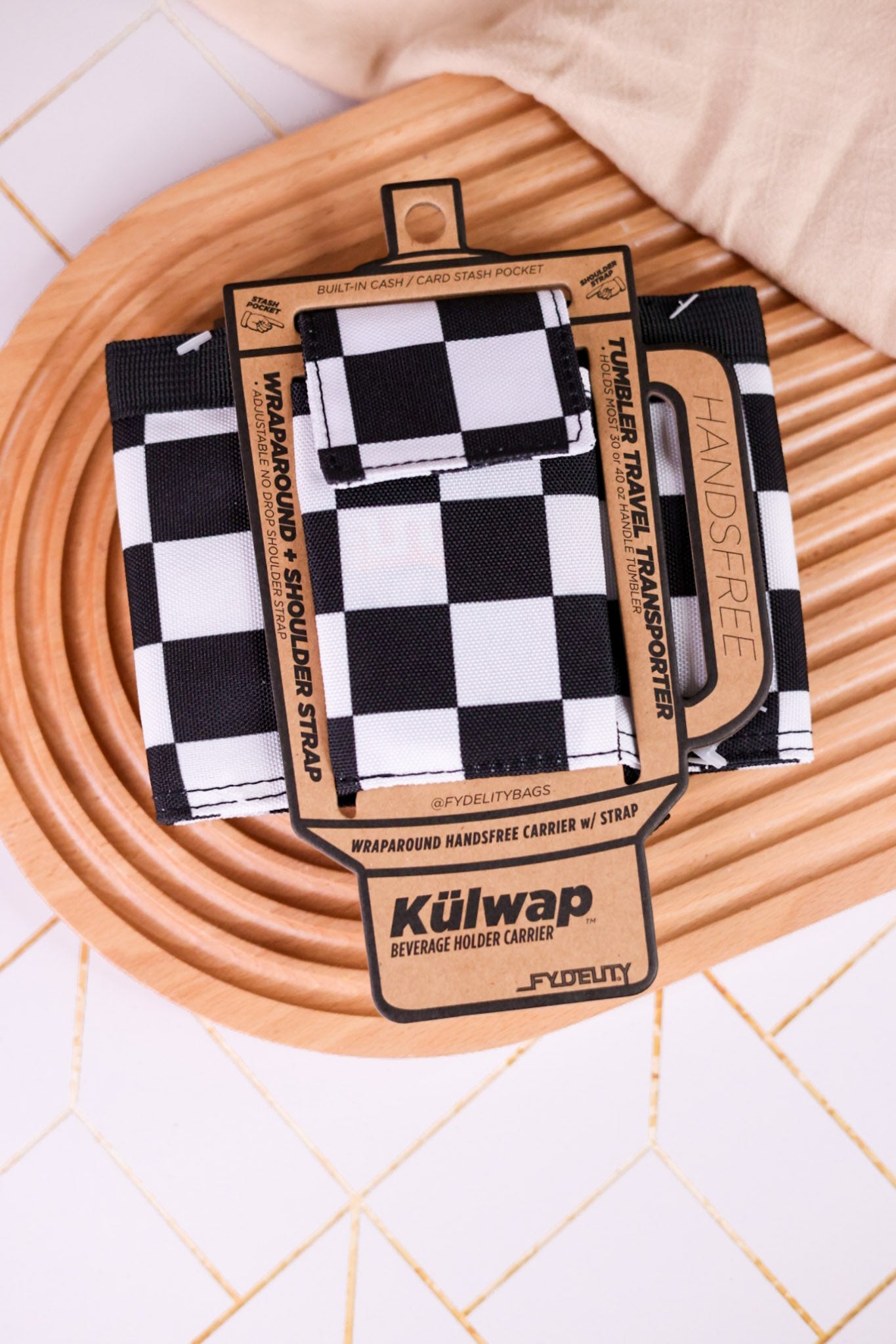 Black & White Check Kulwap Tumbler Cooler Wrap - Whiskey Skies - HIGH FYDELITY INC