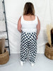Black & White Checkerboard Barrel Leg Pants With Floral Print - Whiskey Skies - ODDI