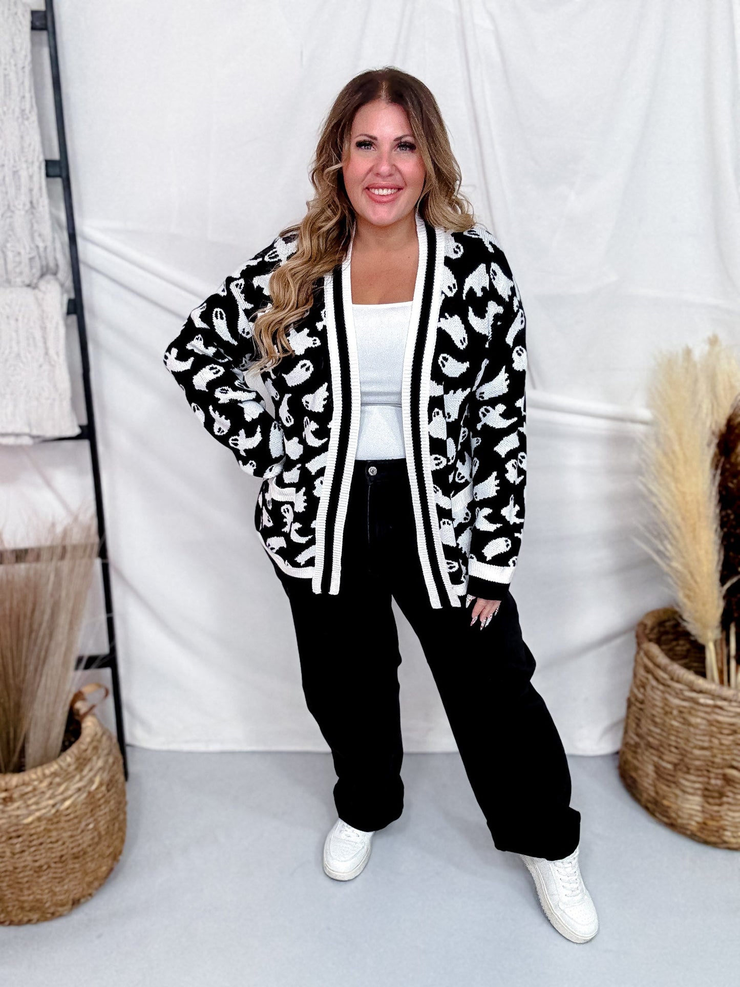 Black & White Checkerboard Open Front Cardigan - Whiskey Skies - DAVI & DANI