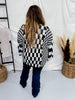 Black & White Checkerboard Open Front Cardigan - Whiskey Skies - DAVI & DANI