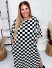 Black & White Checkerboard Ribbed Midi Dress - Whiskey Skies - JADE BY JANE