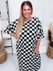 Black & White Checkerboard Ribbed Midi Dress - Whiskey Skies - JADE BY JANE